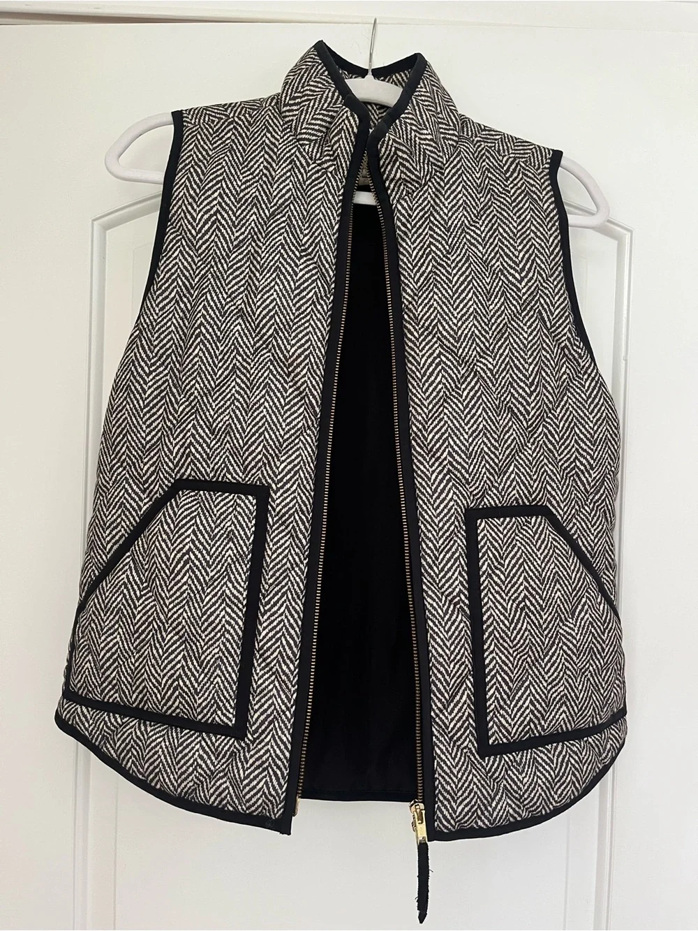 J.Crew Womens Black & White Herringbone Zip Front Vest